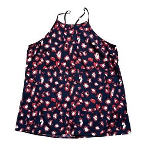Renee C‎ Sleeveless Blouse Top Womens Medium Animal Print Navy Blue Sleeveless